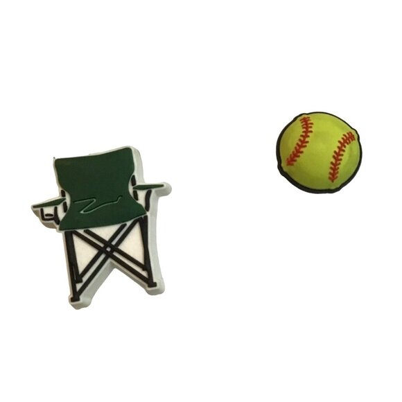 CROCS- BASEBALL, SOFTBALL, CHAIR, SUMMER JIBBITZ CHARMS SET OF 2 - Picture 1 of 3